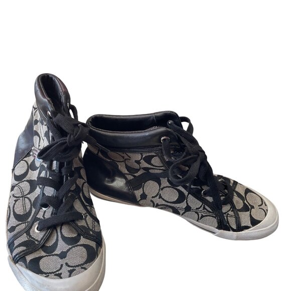 Coach Shoes - Coach Freesia Woman's Black Grey Signature HighTop Sneakers Size 8.5B SKU 9431